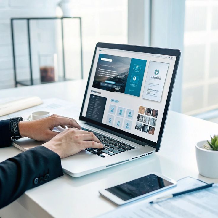 Person working on a laptop displaying a website dashboard, illustrating web design, digital marketing, and portfolio development
